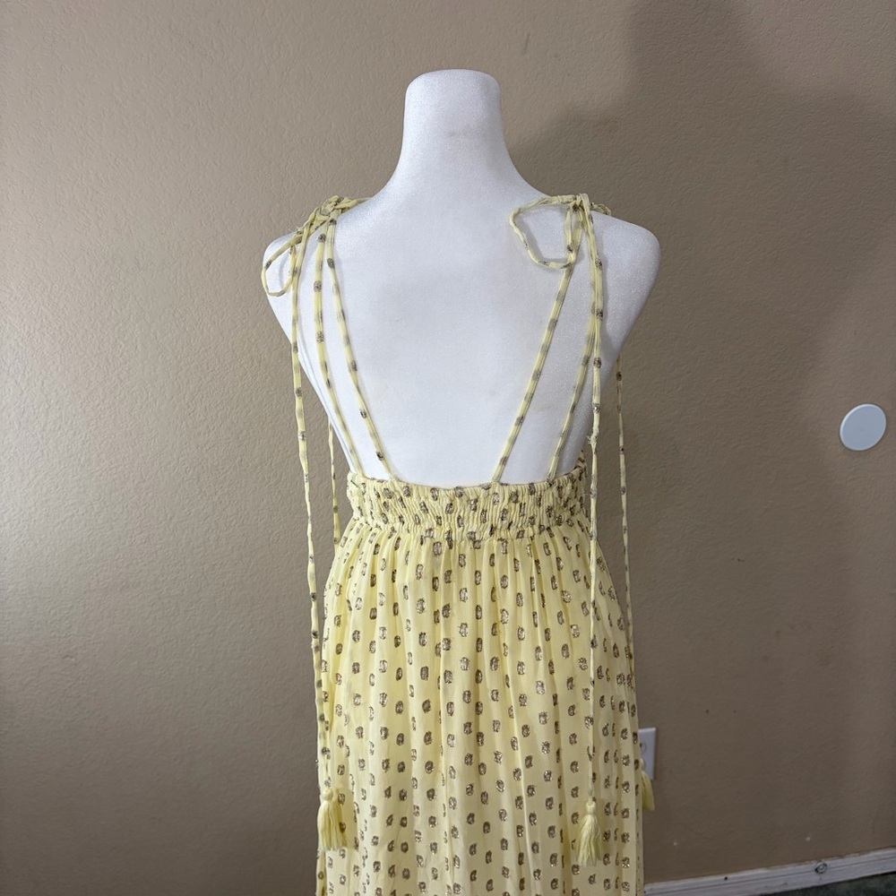 En Creme Womens Deep V-Neck Light Yellow Maxi Dress Sz S Wedding Party Beach EUC - Picture 10 of 16